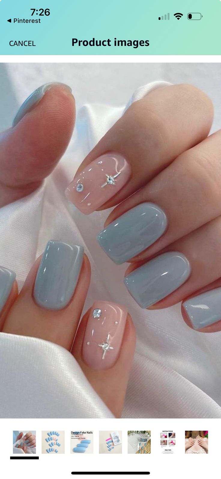 Cute Christian Nail Designs, Nails For Winter Formal Dance, Conservative Nail Designs, Cute Short Squoval Nails, Dusty Blue Nails Design, Bridemaids Nails Wedding Blue, Summer Classic Nails, Dusty Blue Nail Ideas, Dusty Blue Wedding Nails Bridesmaid