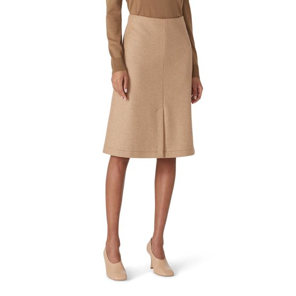 Brown wool (78% Wool, 22% Polyamide). Skirt. Side zipper closure. Fully lined. 27" from waist to hemline. Imported. Wool Midi Skirt For Workwear, Flared Skirt For Workwear In Fall, Wool Knee-length Workwear Skirt, Wool Lined Skirt For Workwear, Knee-length Wool Skirt For Work, Wool Knee-length Skirt For Work, Chic Fitted Wool Pencil Skirt, Tailored Chic Wool Skirt, Chic Tailored Wool Skirt