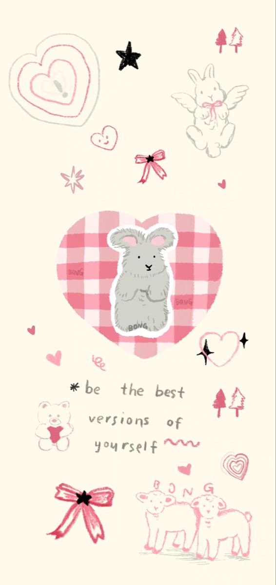 a greeting card with an image of a bunny and hearts on the front, saying be the best versions of yourself