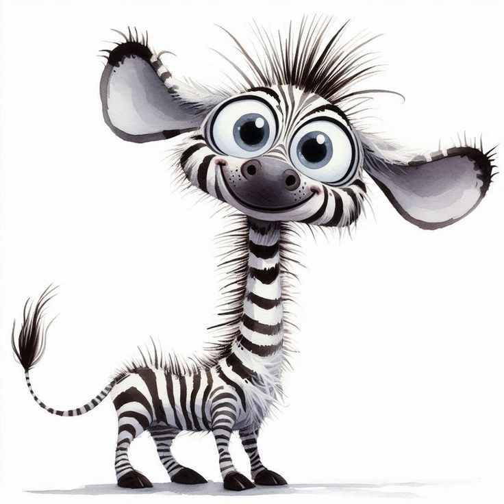 a drawing of a zebra with big eyes