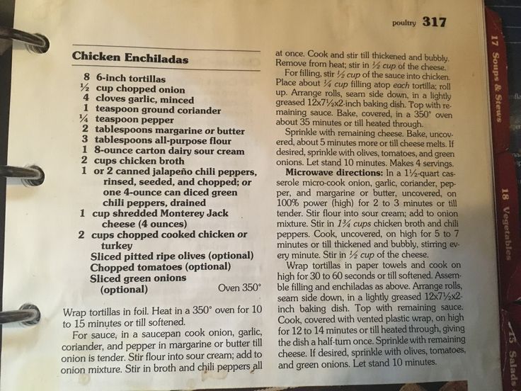 a recipe for chicken enchiladas on a menu