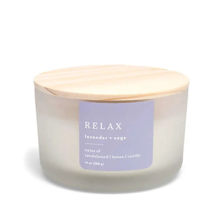 a jar of relax lavender and sage candle