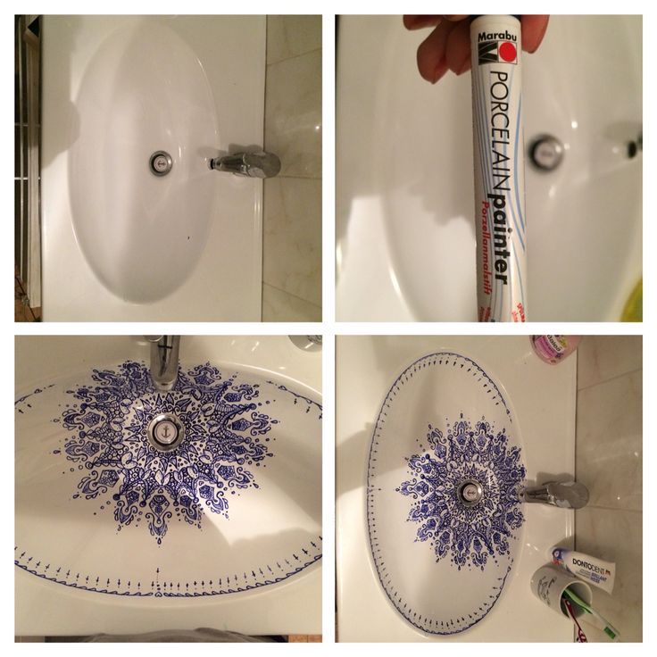 four different pictures of a bathroom sink with toothpaste on the bottom and in the middle