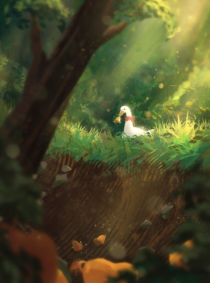 a bird sitting on top of a lush green forest