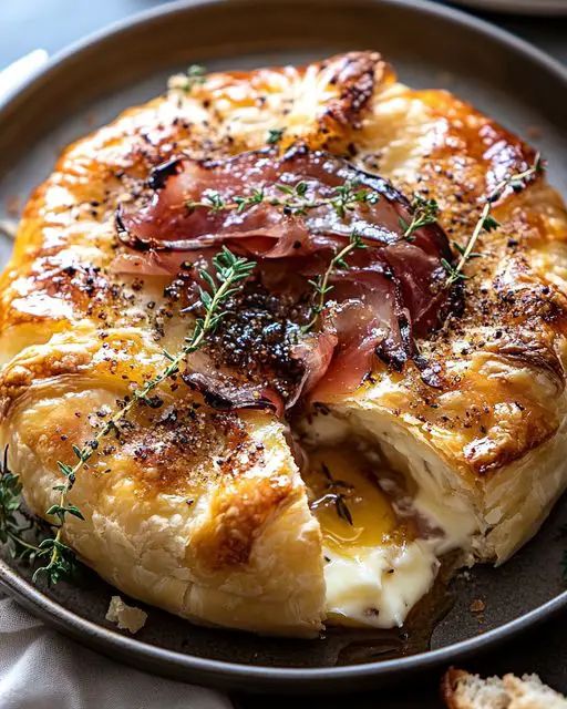 a close up of a plate of food with bread and bacon on it, next to a fork