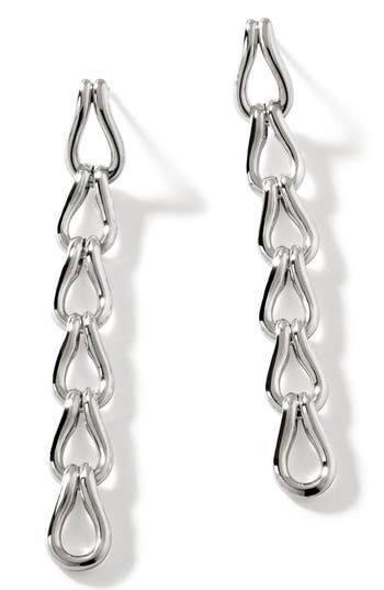 Undulate links of sterling silver trickle down from your lobes in these handcrafted linear drop earrings. 2 3/4" drop Sterling silver Imported Midi Gown, Midi Gowns, John Hardy Jewelry, Dessy Collection, Link Earrings, Oval Earring, John Hardy, Satin Gown, Diamond Drops