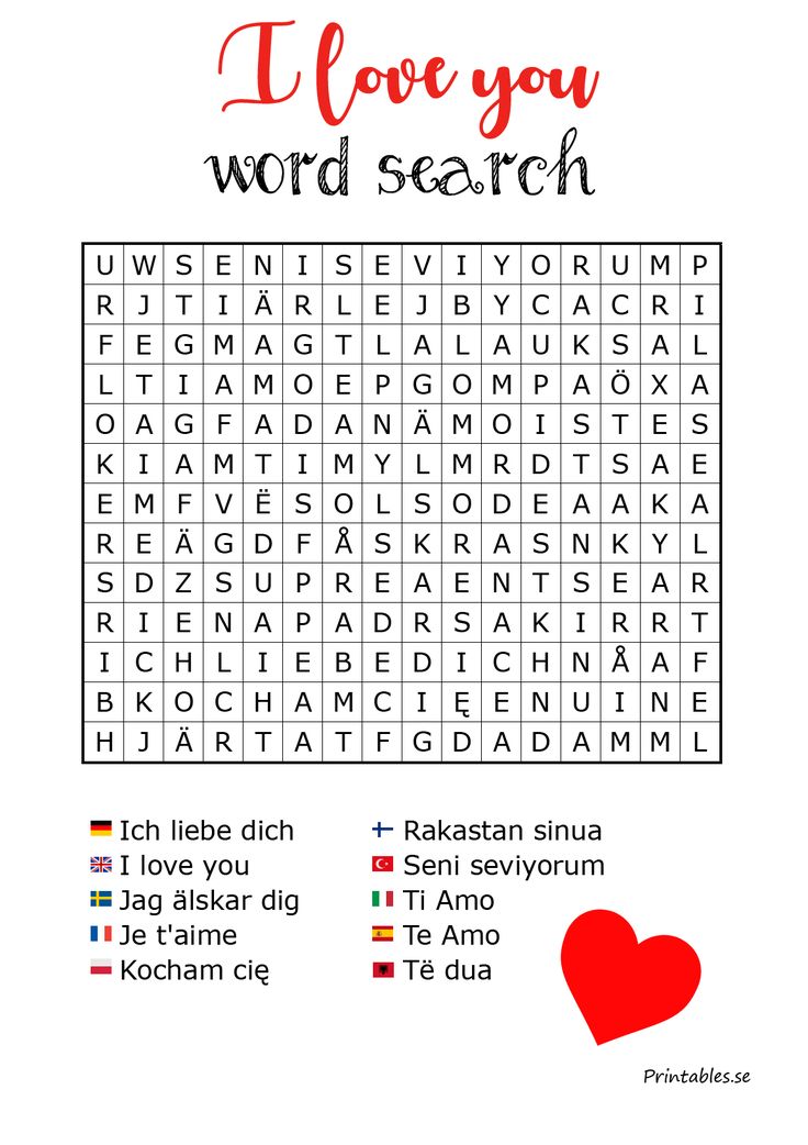 i love you word search for valentine's day with the words in red and white