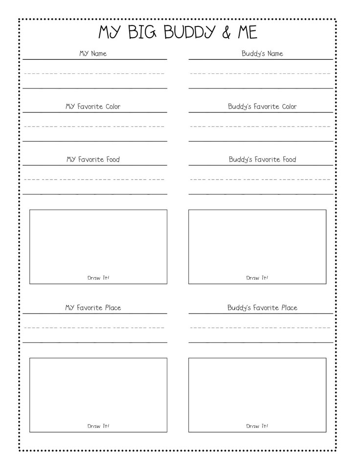 the printable worksheet for my big buddy and me