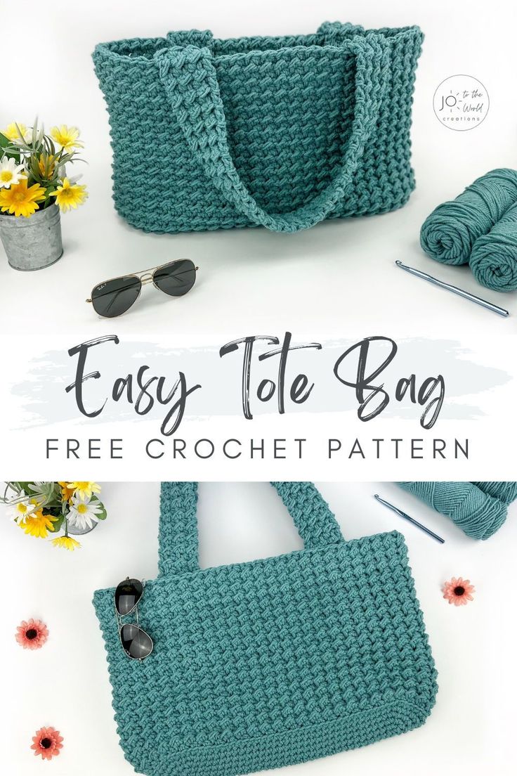 a crocheted bag with the text easy tote bag free crochet pattern