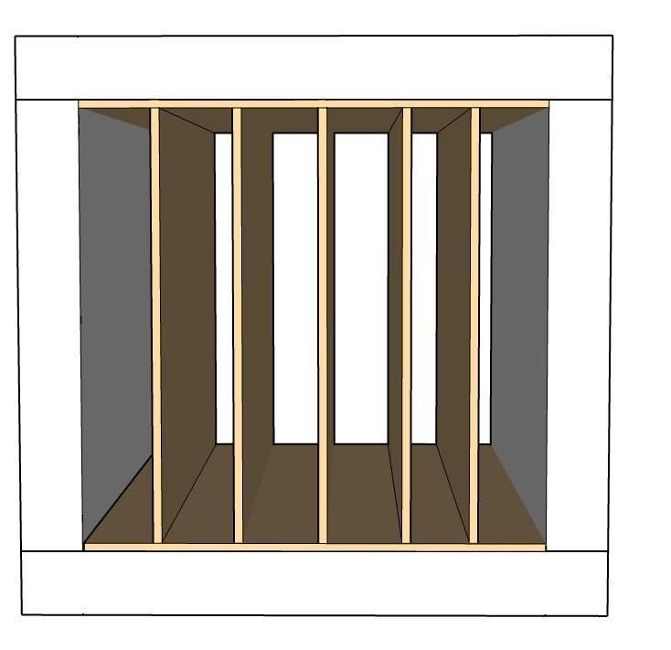 a drawing of a closet with the door open and shelves in place to be built