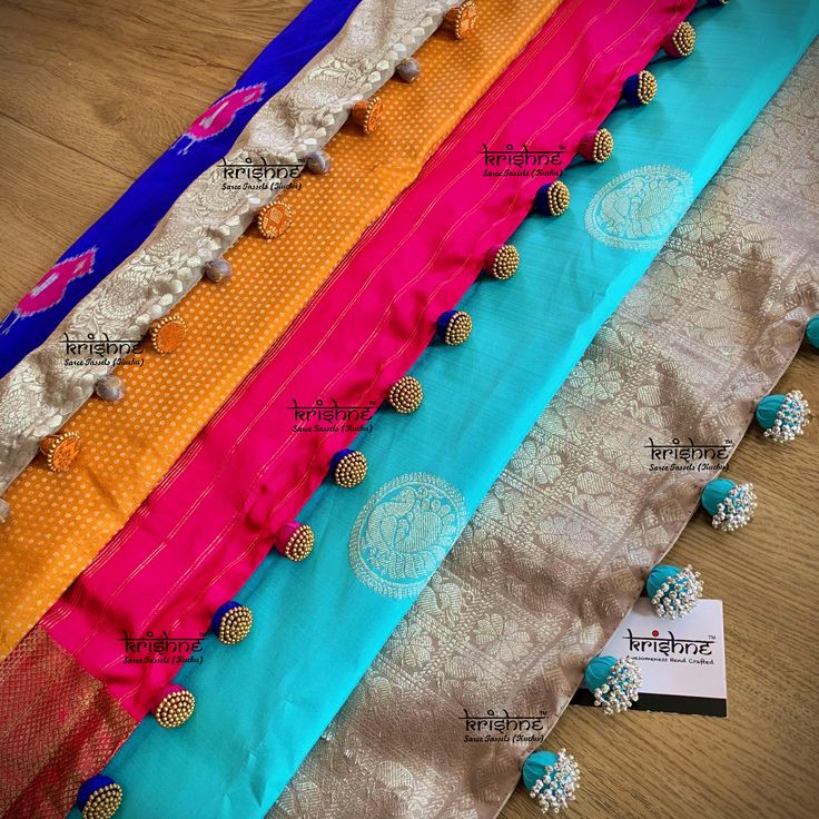 Lakshmi Sarees, Pallu Designs, Blouse Designing, Saree Kuchulu, Saree Kuchu Design, Dress Tassels, Blouse Latkan, Tassels Fashion Clothing, Blouse Tassels