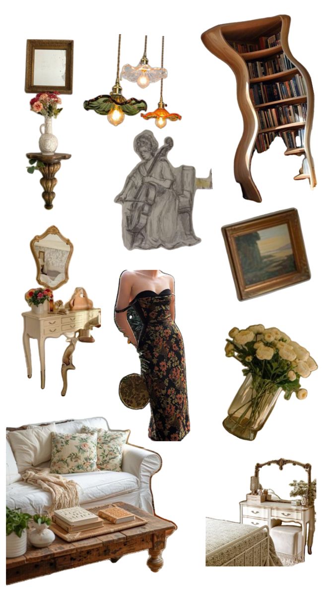 an assortment of antique furniture and decor