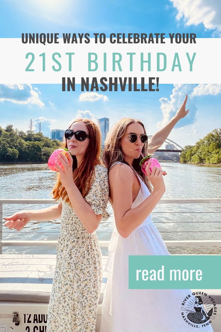 Two women sipping from party cups and posing at the front of the RQV Pedal Pontoon cruising into Downtown Nashville 21st Bday In Nashville, 21st Birthday Ideas In Nashville, Nashville Sweet 16, 21st Birthday Nashville Itinerary, Nashville Birthday Party Favors, Nashville 50th Birthday, Things To Do In Nashville For 21st Birthday, Nashville 40th Birthday, 21st Birthday Nashville Theme