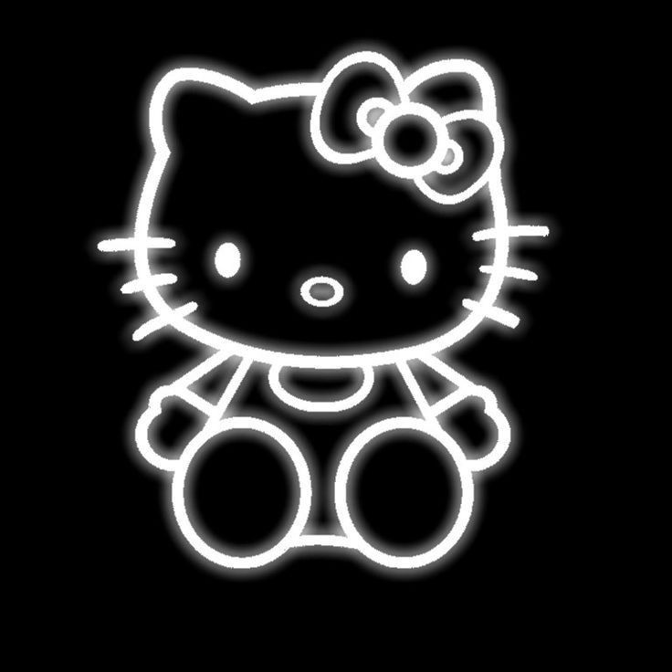 a neon hello kitty sitting on top of a black background