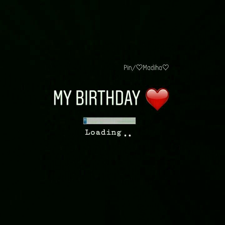 a black background with the words my birthday loading and a red heart in the center