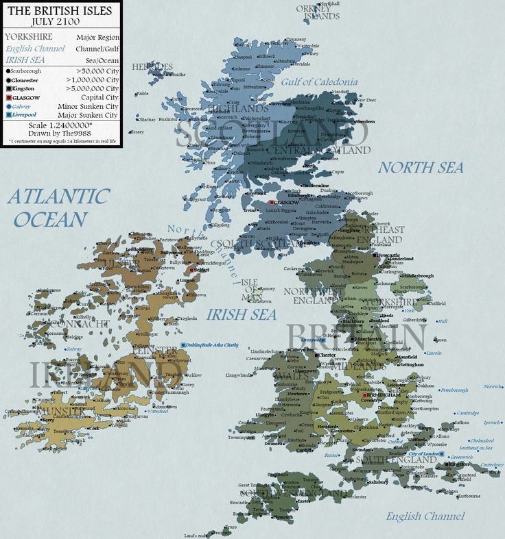 a map of the british isles with all its major cities and their names on it