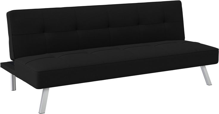 a black couch with metal legs on an isolated white background