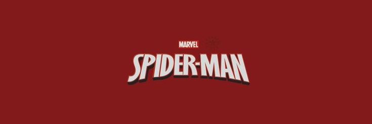 the logo for spider - man in red and black with white letters on it's chest