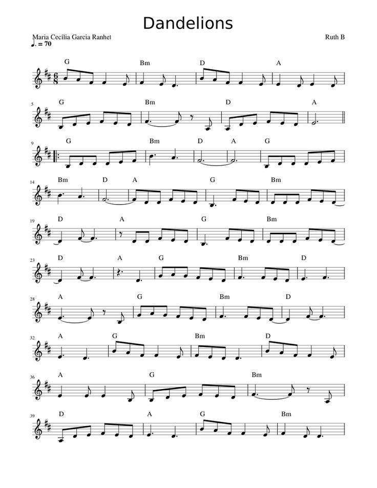 sheet music with the words dandelions on it