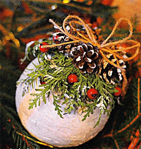 an ornament decorated with pine cones and berries