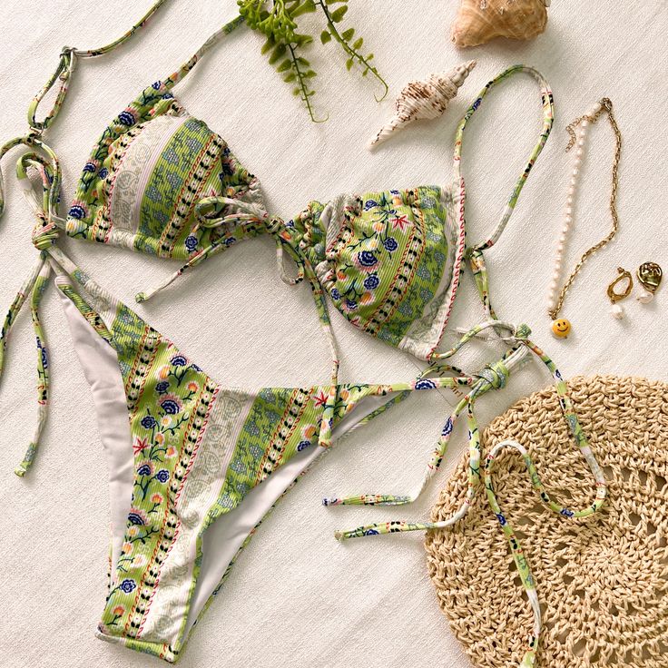 Material: This Green Bohemia Print Straps Bikini Set is made of 82% polyester 18% spandex. Size: S, M, L *We recommend taking measurements before ordering. Different brands use different size charts, if you want our items to fit perfectly, please check the size chart below. Thank you. Details: Green Bohemia Print Straps Bikini Set is true to size and very stretchy, size down if in between. Occasion: Best holiday gifts for mom, wife, girlfriend or women you love.Perfect for a honeymoon, summer va Taking Measurements, Crochet Bikini, Holiday Fun, Holiday Gifts, Gifts For Mom, Green, Crochet, Gifts