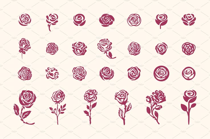 rose flower silhouettes in various shapes and sizes