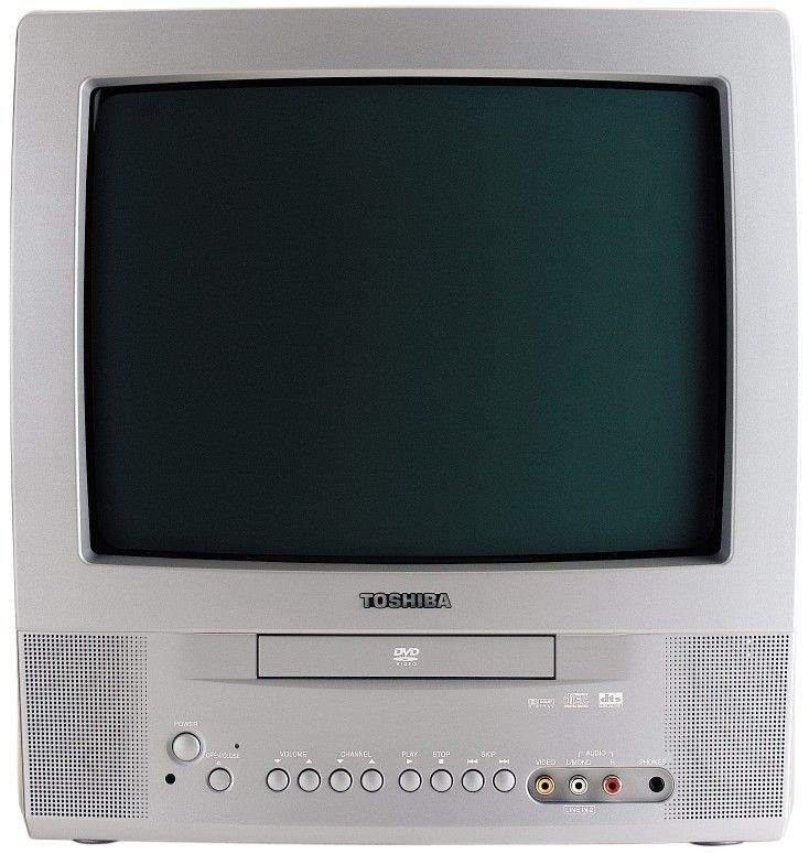 an old television set with the screen turned off and no signal on it's display