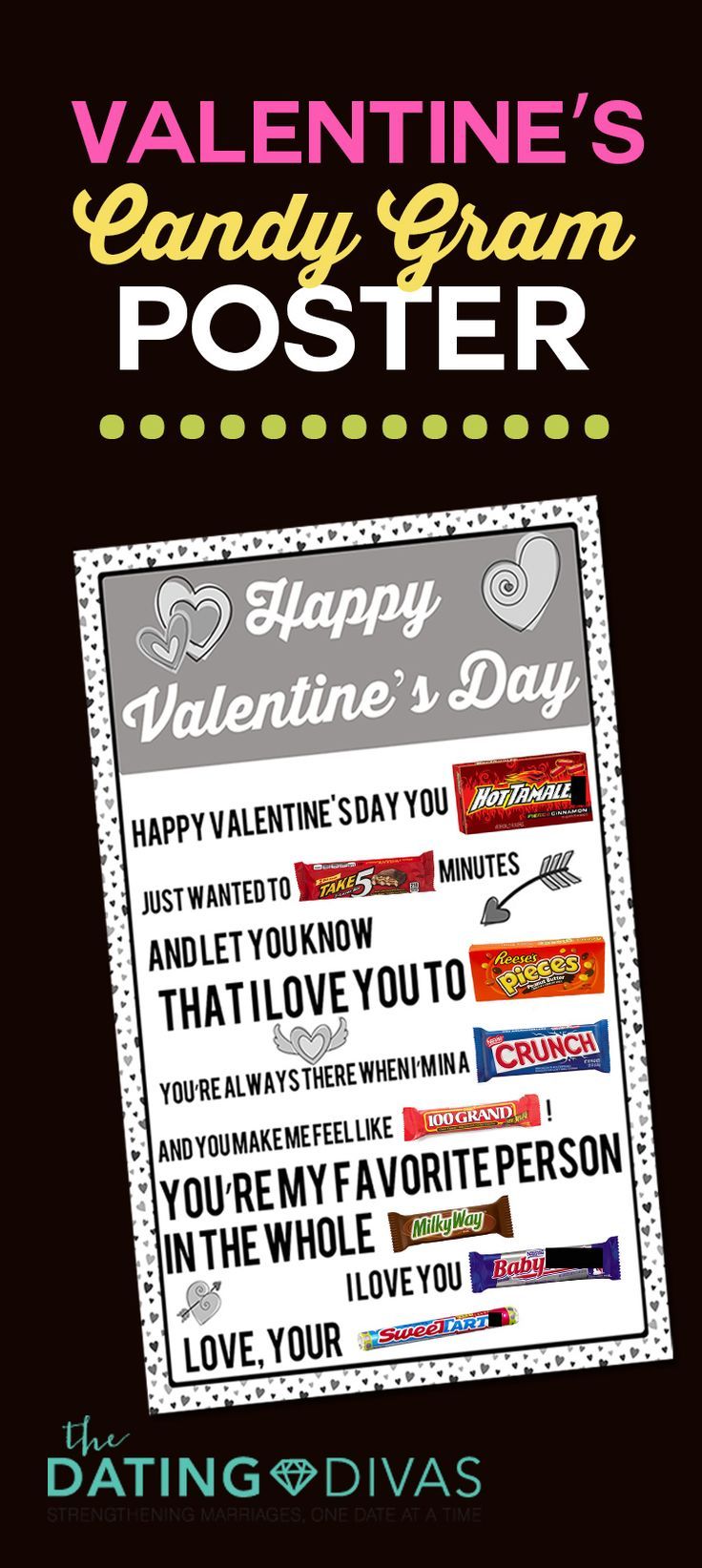 valentine's candy poster with the words happy valentine's day written on it