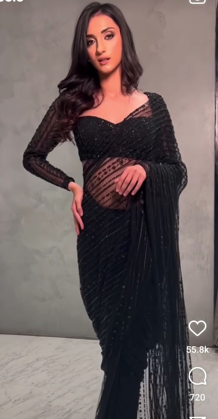 Black Sequin Saree, Black Saree Designs, Sequence Blouse, Sequence Saree, Sarees For Girls, Saree Wearing Styles, Fashionable Saree Blouse Designs, Fancy Sarees Party Wear, Indian Saree Blouses Designs