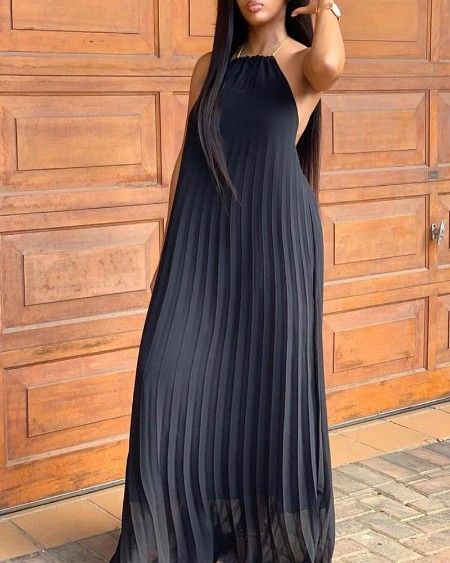 Chic Me | Women's Clothing, Dresses, Maxi Dresses $0.00 Black Floor Length Dress, Floor Length Dress, Chiffon Fashion, Bodycon Maxi Dresses, Pleated Maxi Dress, Chiffon Skirt, Chic Me, Dresses Evening, Trend Fashion