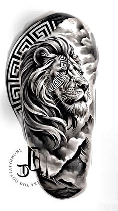 a man's head with a lion tattoo on it