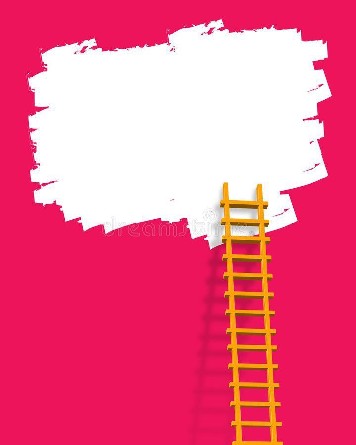 a yellow ladder leaning against a pink wall with an empty sign above it royalty illustration