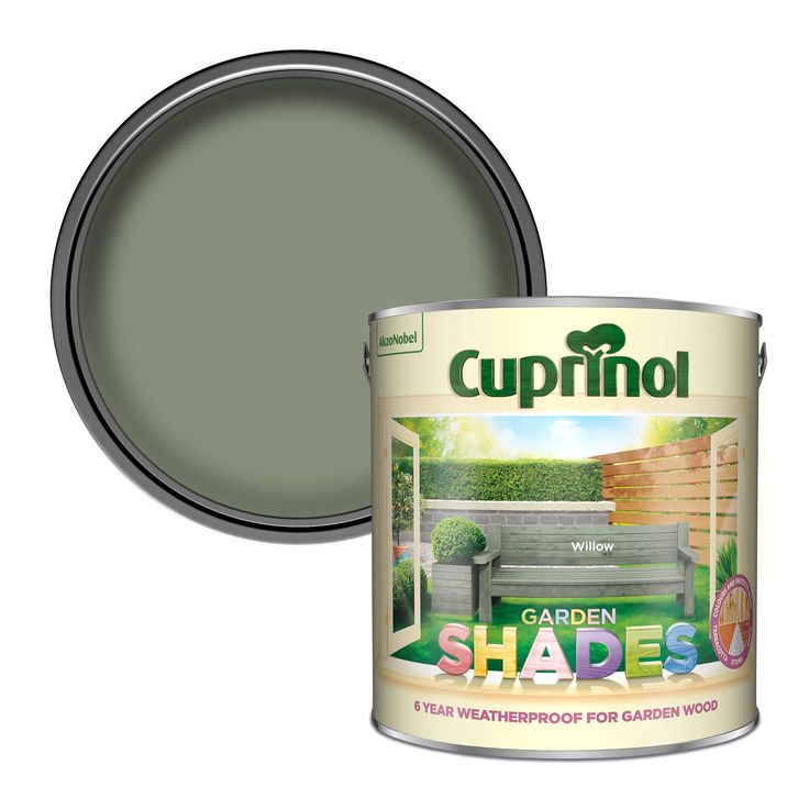 a can of cuppinol garden shades paint with the lid open to show it's exterior