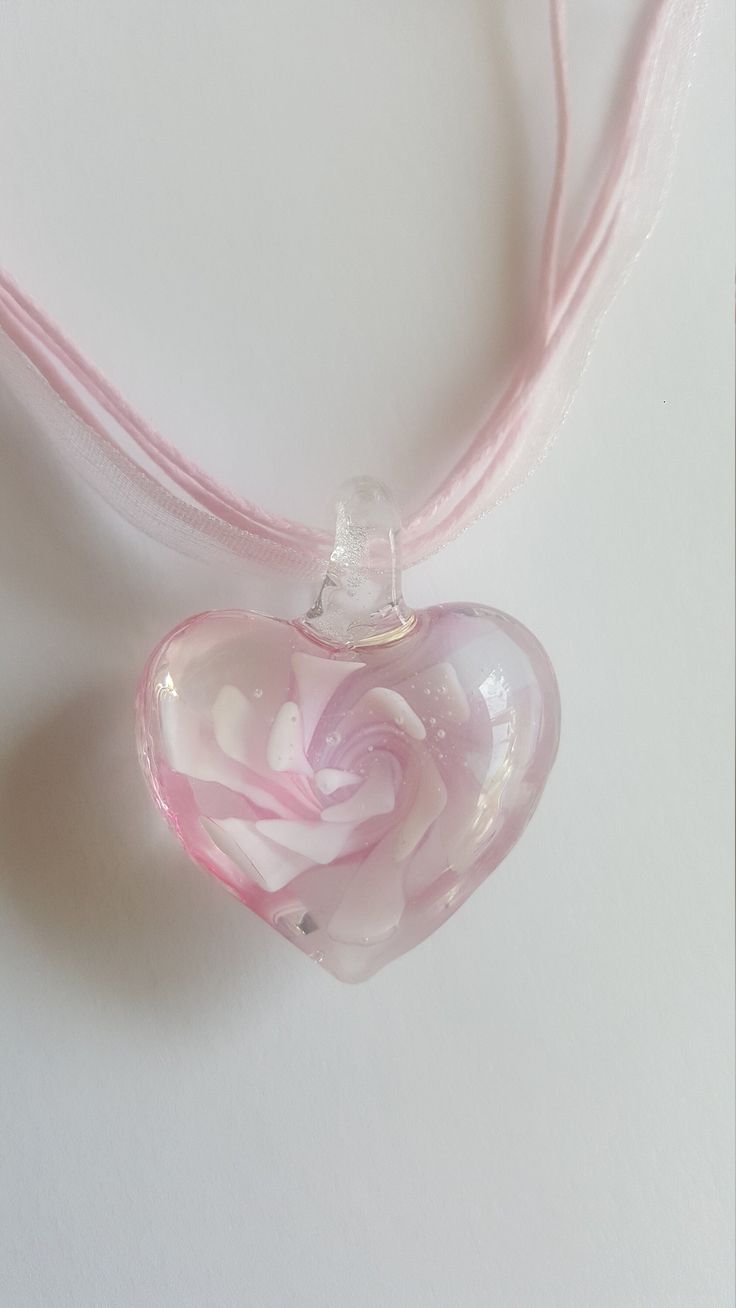 Glass heart pendant necklace Brand new and high quality Materials: glass, thread, ribbon, alloy Glass Star Necklace, Cute Necklaces, Pink Items, Glass Jewellery, Necklace Brands, Glass Pendant Necklace, Pink Necklace, Jewelry Lookbook, Amber Jewelry