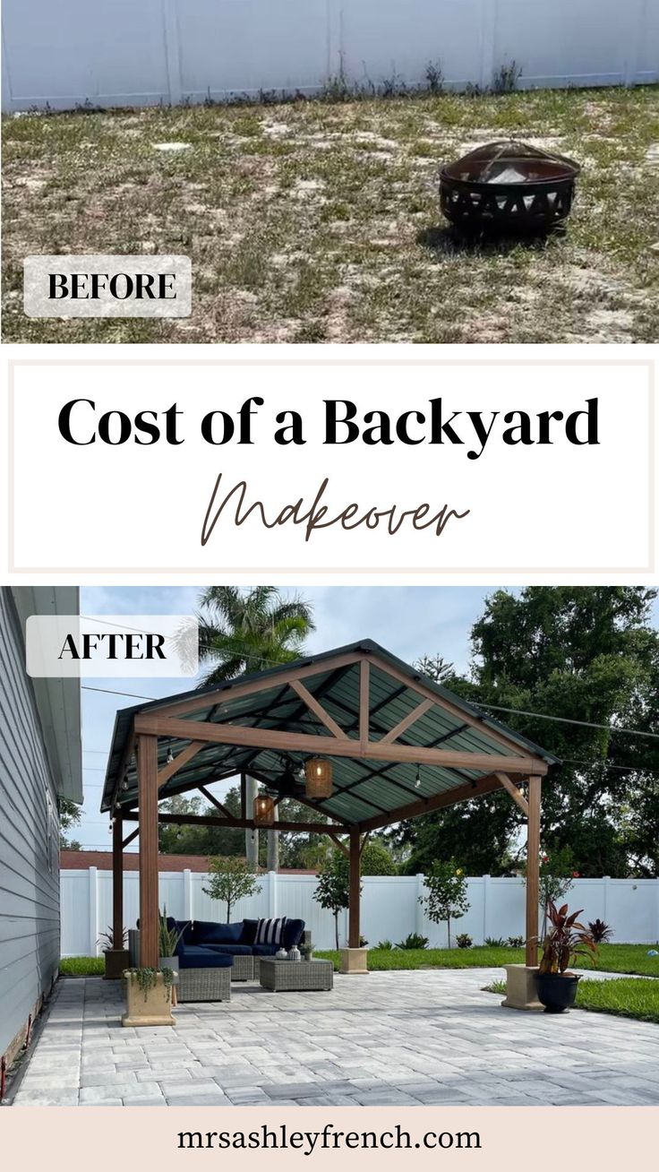 the before and after pictures of a backyard makeover