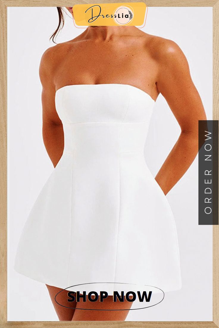 Sexy Solid Strapless Dresses Summer Mini Tube Top For Prom, White Off-shoulder Tube Top For Evening, White Elegant Strapless Dress For Club, Chic Summer Tube Top For Prom, Elegant White Strapless Dress For Club, Chic Bandeau Tube Top For Prom, Chic Bandeau Club Dress, Chic White Backless Tube Top, Fitted Bandeau Mini Dress For Prom