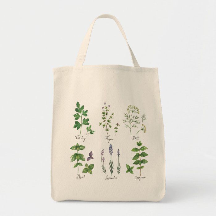 a tote bag with herbs drawn on it