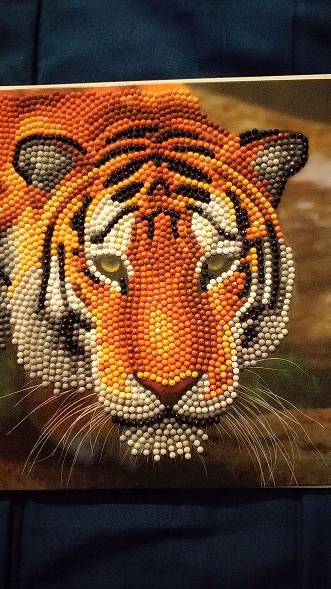 a beaded picture of a tiger's face