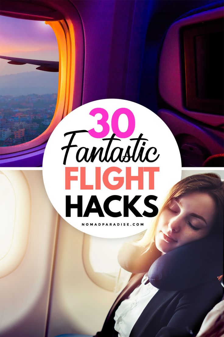 a woman sitting on an airplane with the words, 30 fantastic flight hacks that you need to know