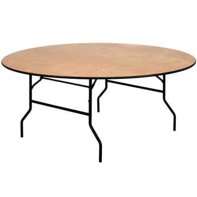 a round wooden table with black legs on an isolated white background for display or montage