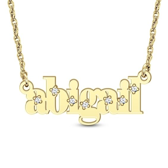 Delight the one you adore with the personalized and shimmering design of this sweet diamond twinkling name necklace. Crafted in the metal of your choosing This style showcases her name - up to eight characters in length - sculpted in a sophisticated lowercase typewriter font. Single diamonds dot the name for added twinkling star-like detail. The 1/15 ct. t.w. diamond name art suspends centered along a rope chain. This 16.0-inch necklace with 2.0-inch extender secures with a spring-ring clasp. Typewriter Font, Name Art, Typewriter, Rope Chain, Name Necklace, Twinkle Twinkle, Spring Rings, Personalized Jewelry, Or Rose