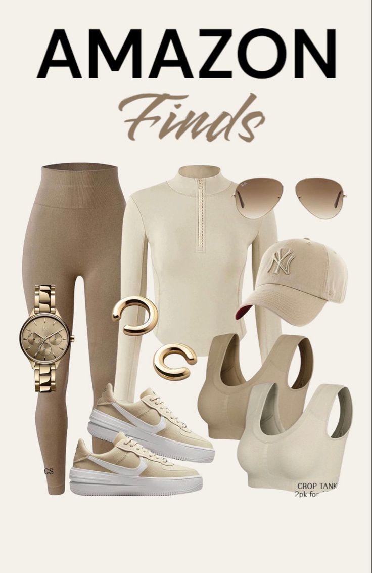 Gym Outfit Clean Mom Outfits, Amazon Finds Clothes Summer, Amazon Gym Outfits Women, Amazon Neutral Outfits, Mom Workout Outfits, Classy Workout Outfits, Neutrals Wardrobe, Amazon Clothing Must Haves, Amazon Basics Clothing