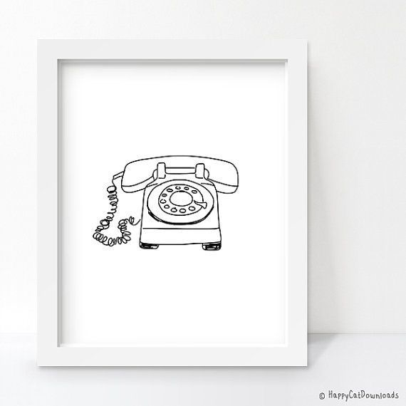 a black and white drawing of an old phone