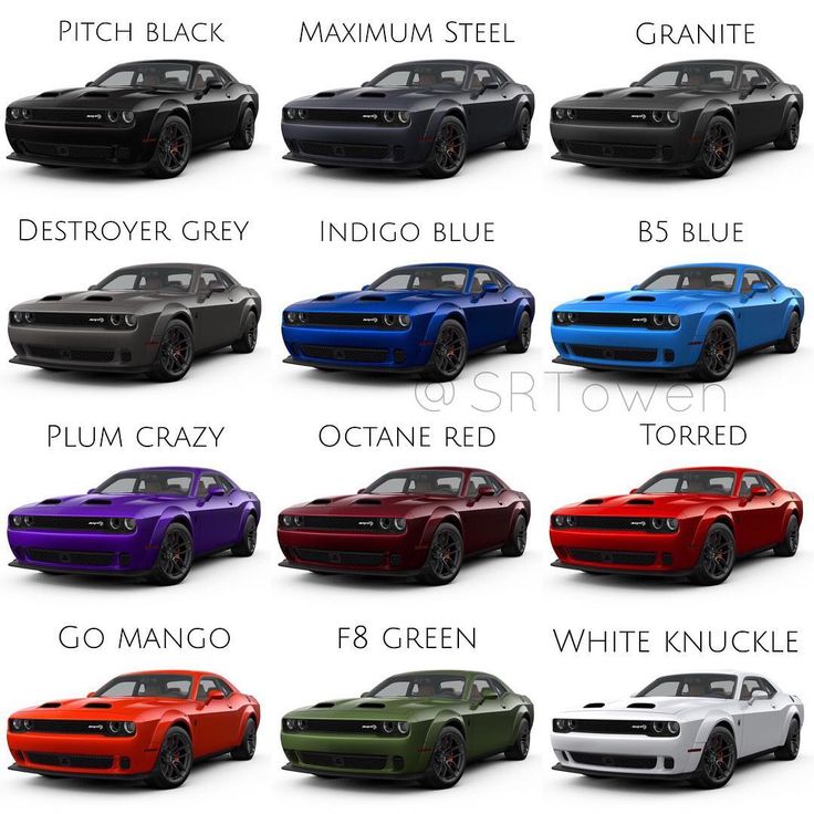 the different colors of cars are shown in this image, and there is also an info sheet