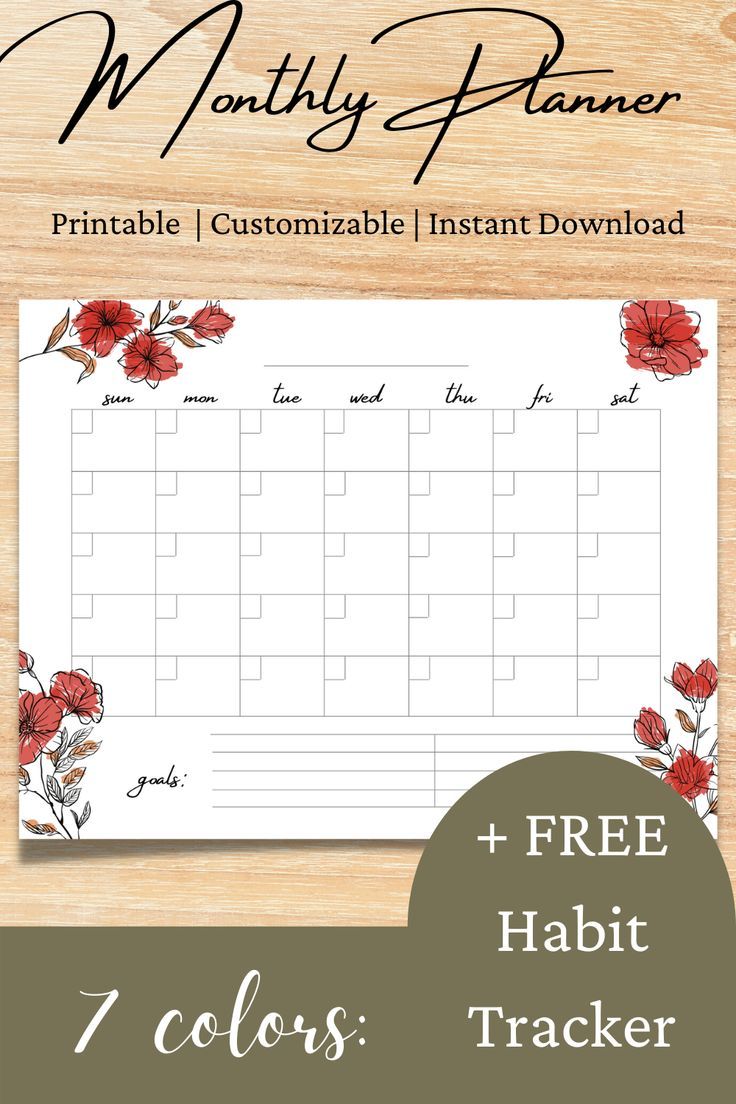 the free printable floral planner is shown on a wooden background with text that reads,