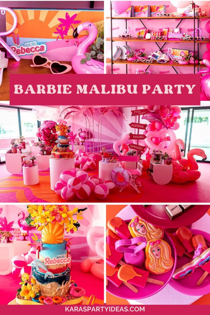 barbie birthday party with pink decorations and flamingos