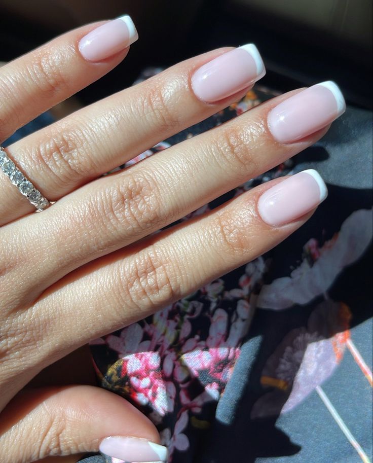 French Nails Short Classy Square, Sns French Nails Square, Short Clean French Nails, Round Square Short Nails, Square Nail Shape Short, French With Square Nails, Clean French Tip Nails Square, Short Squoval Nails French Tip, Squared Round Nails