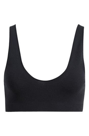 Supportive wide straps, a scooped neck and low back allow for easy layering in this longline bralette knit in a stretchy rib stitch. 73% Lenzing™ EcoVero™ viscose, 22% polyamide, 5% elastane Lenzing EcoVero viscose is a more-sustainably produced fiber made using pulp made from renewable wood sources Machine wash, dry flat Imported Everyday Seamless Sports Bra With Wide Straps, Versatile Seamless Elastane Crop Top, Everyday Scoop Neck Fitted Bra, Seamless Scoop Neck Sports Bra With Minimal Stretch, Fitted Scoop Neck Bra, Seamless Scoop Neck Bra With Medium Support, Seamless Sports Bra With Scoop Neck And Minimal Stretch, Seamless Scoop Neck Tank Top With Medium Support, Seamless Elastane Crop Top For Loungewear