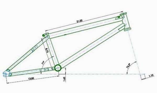 a drawing of a bike frame with measurements