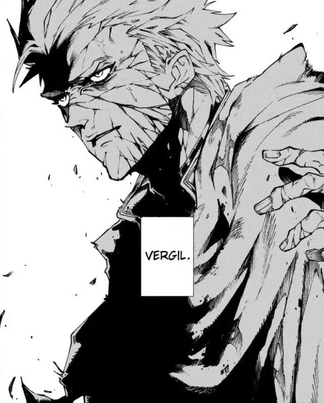 a black and white drawing of a demon with the word vergil on it